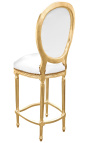 Silla de bar Louis XVI estilo piel blanca y madera de oro