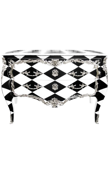 Grote barokke kast Louis XV stijl "Schakenbord" zwart en wit