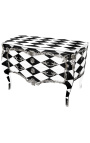 Komodny barokowy styl Louis XV "Checkerboard" czarny i biały.