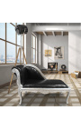 Louis XV Chaise Longue Black Beatherette y madera de plata. - 12
