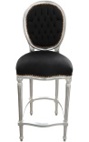 Bar chair Louis XVI style black velvet fabric and silver wood - 1