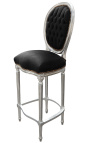 Barska stolica u stilu Louisa XVI. crna baršunasta tkanina i srebrno drvo 