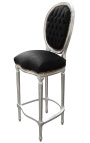 Silla Louis XVI Tela de terciopelo negro estilo y madera plateada. - 15