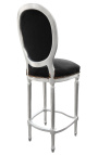 Бар стол в стил Луи XVI от черно кадифе и сребристо дърво 