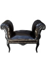 Barroco Louis XV banco piel falsa tela negra y madera negra