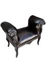 Barroco Louis XV banco piel falsa tela negra y madera negra