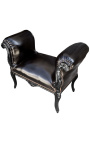 Barroco Louis XV banco piel falsa tela negra y madera negra