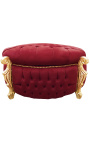 Iso barokkityylinen pyöreä penkkirunko Louis XV tyylistä viininpunaista kangasta strassilla, kultapuuta