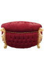 Big baroque round bench trunk Louis XV style burgundy fabric with rhinestones, gold wood