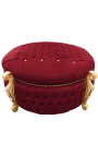 Big baroque round bench trunk Louis XV style burgundy fabric with rhinestones, gold wood