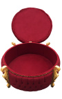 Didelė barokinė apvali suoliuko bagažinė Liudviko XV stiliaus bordo spalvos audinys su cirkoniais, aukso mediena