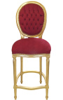 Cadeira de bar estilo Luís XVI com bombom, veludo e madeira dourada