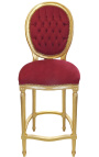 Silla de bar Louis XVI estilo burdeos tela terciopelo y madera de oro