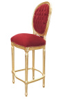 Barová židle ve stylu Ludvíka XVI. ve vínové sametové látce a zlatém dřevě