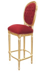 Silla de bar Louis XVI estilo burdeos tela terciopelo y madera de oro