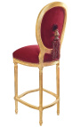 Barová stolička v štýle bordovej zamatovej látky a zlatého dreva v štýle Louis XVI