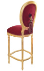 Silla de bar Louis XVI estilo burdeos tela terciopelo y madera de oro