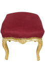 Baroque footrest Louis XV red burgundy fabric and gold leaf wood