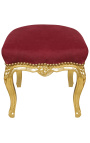 Baroque footrest Louis XV red burgundy fabric and gold leaf wood