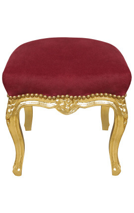 Baroc taburet Louis XV roșu burgundă de catifea și lemn de aur