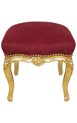 Baroque footrest Louis XV red burgundy fabric and gold leaf wood