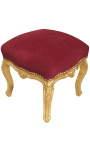 Baročni naslon za noge Louis XV rdeče bordo blago in zlati lističi lesa