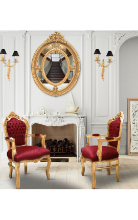 Fotel w stylu barokowym rokoko w stylu czerwonego burgunda z aksamitu i złotego drewna