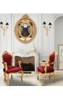 Barok Rococo fauteuil stijl rood bordeaux fluweel en goud hout