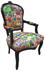 Baroque armchair of Louis XV style velvet with comics patterns and black wood - 3