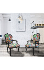 Baroque armchair of Louis XV style velvet with comics patterns and black wood - 2