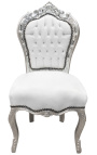 Chaise de style Baroque Rococo simili cuir blanc et bois argent