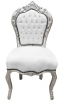Cadeira de estilo barroco rococó imitação de pele branca e madeira prateada