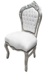 Baroque rococo style chair white leatherette and silver wood