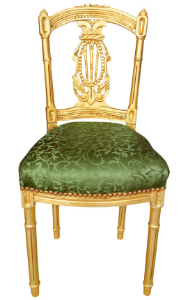 Sedie per arpa Louis XVI tessuto satinato verde con legno dorato