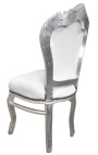 Chaise de style Baroque Rococo simili cuir blanc et bois argent