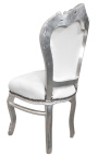 Barokk stol i rokokkostil hvitt skinn og sølvtre