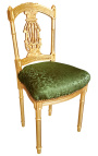 Chaise harpe avec tissu satiné vert et bois doré