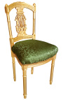 Silla de Harp Louis XVI estilo tela de satén verde con madera de oro