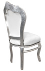 Silla estilo rococococo barroco de cuero blanco y madera de plata