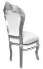 Stolica u baroknom rokoko stilu bijela umjetna koža i srebrno drvo