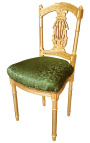 Harp chair Louis XVI style satin fabric green with gold wood