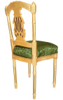 Harfa krēsls, Lūisa XVI stila satīna auduma, zaļa ar zelta koka