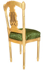 Silla de Harp Louis XVI estilo tela de satén verde con madera de oro