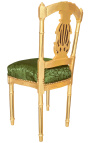 Chaise harpe avec tissu satiné vert et bois doré