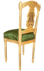 Silla de Harp Louis XVI estilo tela de satén verde con madera de oro