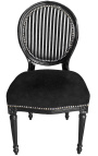 Louis XVI style chair black & white stripes and black wood