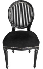 Silla de estilo Luis XVI negro & blanco rayas y madera negra