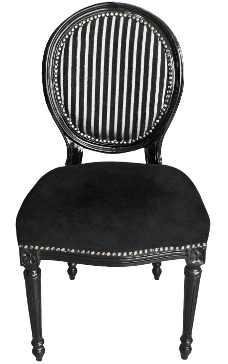 Silla de estilo Luis XVI negro & blanco rayas y madera negra