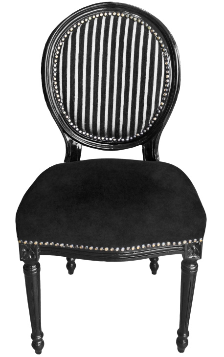 Scaun în stil Ludovic al XVI-lea dungi alb-negru și lemn negru