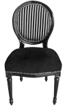 Silla de estilo Luis XVI negro & blanco rayas y madera negra